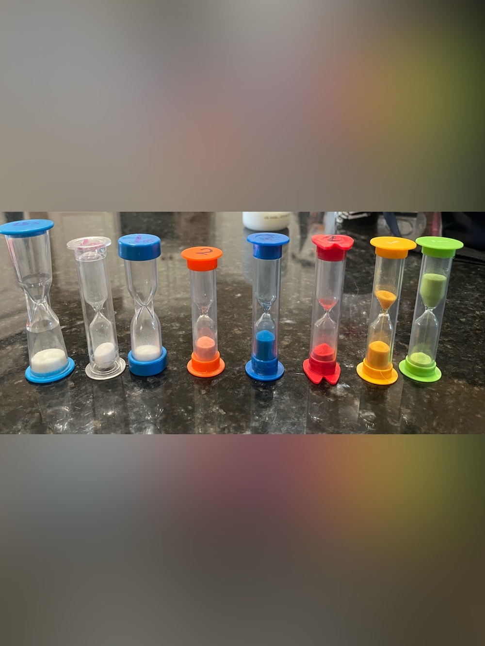 Set of Colorful Kids Sand Timers - Orange, Blue, Red, Yellow, Green